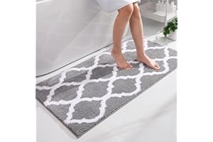 ‎HOMAXY Homaxy rutschfest Badematte Badezimmerteppich Waschbar Hochflor Badvorleger Flauschige Mikrofaser Badvorleger- 60 x 120 cm, Grau
