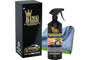 King of Sheen Advanced Ultra Nano Waterless Car Wash Kit, Wet Wax Car Cleaning Products with added Carnauba Wax, (1Lt) + 2 Microfibre Cloths,No Scratch or Swirl Formula, Protects against Salt Damage