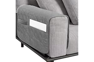 NiCola Sofa Arm Rest Cover 1pc Armchair Arm Covers with Pockets, Anti-Slip Armrest Chair Covers, Washable Polyester Spandex Recliner Chair Armrest Covers for Sofa Couch, Armchair (Grey)