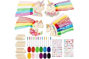 Harrycle 16 Kit di Arti e Mestieri di Unicorno in Legno per Bambini Kit Artigianali per Unicorno con Magnete Dipingere il Tuo Unicorno Fai da Te con Adesivi di Gemme per Ragazza Festa di Compleanno