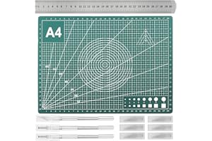 SENSOUSONG A4 Cutting Mat with Precision Craft Kit for Carving, Sewing, and Drawing - Includes Steel Ruler
