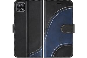 BoxTii Hülle für Galaxy A22 5G, Leder Handyhülle für Samsung Galaxy A22 5G, Ledertasche Klapphülle Schutzhülle mit Kartenfächer und Magnetverschluss, Schwarz