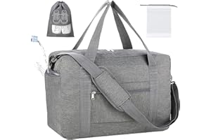 lifwimner Borsone da Viaggio Pieghevole 45x36x20 con Tasca per l'umido, Bagaglio a Mano con 2 Tasche per Scarpe, Borsa Sportiva Borsa Palestra, Borsa da cabina(Grigio, 30L)