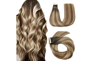 HotLulana 80g 40pcs Balayage Pelo Extensiones 18Pulgada 45cm Tape Extension Mezcla De Marrón Castaño a Marrón Claro Rubio Claro Remy Tape In Hair Pelo Liso Sin Costuras Extensiones Adhesivas Pelo.