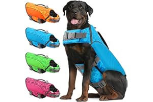 ALAGIRLS Dog Swimming Jacket Pet Life Vests for Dogs, Adjustable Dog Safety Preserver Puppy Float Coat with High Buoyancy, Large Dog Floatation Life Jacket Pet Swimsuit, Blue L