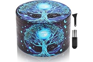 ASTRIVA Large 63 mm Spice Grinder Metal – 4-Piece with Magnetic Lid, 40 Sharp Shark-Teeth, Fine Mesh Screen & Pollen Scraper – Tree Design Grinder for Smooth Grind