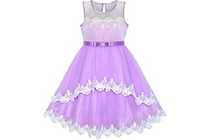 Sunny Fashion Flower Girls Dress Blue Belted Wedding Party Bridesmaid Age 4-12 Years