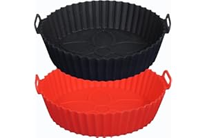 BUSINESS TREND Silicone Air Fryer Liner 2PCS, Round Air Fryer Basket Reusable, Food Safe airfryer Accessories, Replacement of Air Fryer Paper Liners