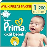 Prima Active Baby, Diaper Number 1, 200 Pieces Monthly Deal Package