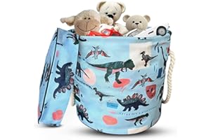 MISHMASH Toy Storage Basket With Lid – Collapsible Basket With Waterproof Fabric for Children/Toddler/Baby – 35 x 35cm Toy Storage Bag Unit – Multipurpose Basket in 4 Cute Designs (Dinosaur)