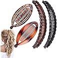 Banana Hair Clip 4-Piece Set - Double Comb Long Hair Clips & Ponytail Holders for Thick & Fine Hair