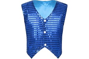 Agoky Kids Girls Boys Shiny Sequins Sleeveless Jacket Waistcoat Vest Jazz Hip Hop Ballet Dance Performance Costume