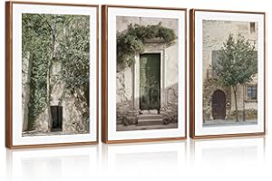 CHDITB 3PCS Large Vintage Italy City Landscape Framed Canvas Wall Art,Green Olive Tree Old House Wall Decor,Malta Modern Minimalist Country Farmhouse Art Print for Living Room,Bedroom,Office30X40CM