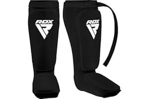 RDX Espinilleras Kick Boxing Muay Thai, Aprobado por SATRA, Espinilla Empeine Protección Pads, MMA Shin Pierna Guardia para Sparring Boxeo BJJ Kárate Entrenamiento, Hombre Mujere (Negro, L)