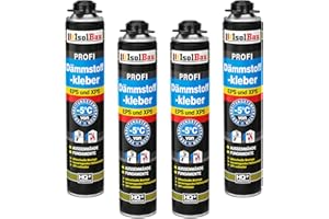 Isolbau B2 Dämmstoffkleber - 4 x 750 ml Perimeterkleber für EPS- & XPS-Platten - 1K PU-Klebeschaum für Fixieren und Isolieren