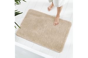 GONICVIN Dywaniki łazienkowe, 60 x 90 cm, puszyste chłonne maty łazienkowe z mikrofibry, można prać w pralce, dywanik łazienkowy do wanny, prysznica i łazienki (beżowy)