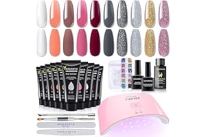 ‎WAKANIYA Poly Nägel Gel Set mit UV Lampe, 10 Farben Gold Rosa Grau Poly Nagel Gel Gelnägel Selber Kit mit Rutschlösung, Base Top Coat Nail Extension Nagelverlängerung Kit für Anfänger