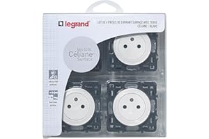 LEGRAND - Prise Electrique Murale avec Terre Céliane Surface - Prise Affleurante avec Socle Rétractable - Fabriqué En France - Blanc - Lot de 4
