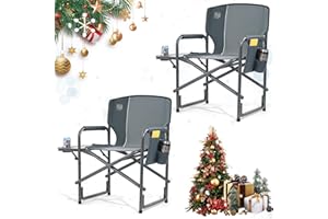 TIMBER RIDGE Silla de Camping Resistente de 180 kg 2Pcs Silla Plegable Aluminio Silla de Camping para Adultos con Mesa Auxiliar Portátil para Festivales al Aire Libre