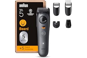‎BRAUN Braun Barttrimmer Series 5, Elektrischer Bartschneider Herren mit 5 Zubehörteile, Ultrascharfe ProBlade Klinge, 120 Min Akkulaufzeit, Kabelloser Bartrasierer, 40 Längen, Wasserdicht, BT5525, Grau