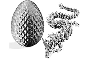GENERIC 3D Printed Dragon Figurine & Egg Set - Poseable Fidget Decor with Flexible Joints | 3 Sizes (S/M/L) | Stress Relief Display (Silver black,Medium)