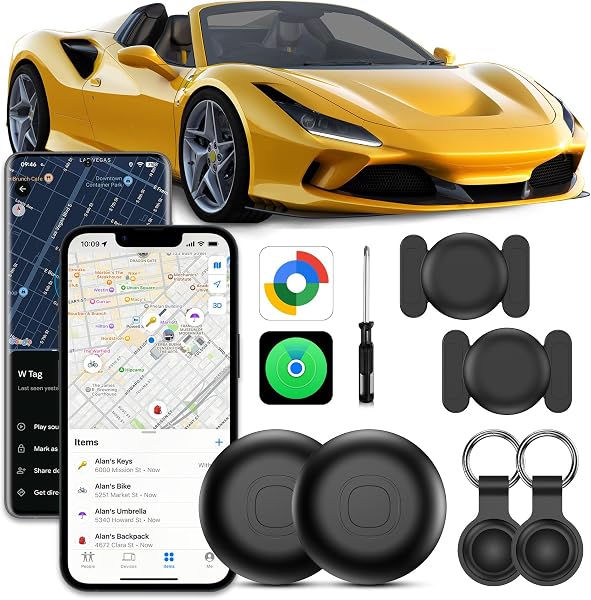 GPS Tracker per Auto, 2 Pezzi Localizzatore GPS per Auto senza Abbonamento, Compatibile con Android e iOS, IP68 Impermeabile, Smart Tags Magnetico Air Tracker GPS per Moto, Bici, Bagagli - 1