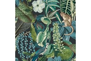 JUNGLE FEVER Amazon Wallpaper Black / Blue GranDeco JF2202