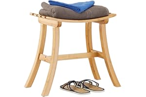 Relaxdays Sgabello in Bambù, Design Curvo, Poggiapiedi Elegante, Wooden Stool per Guardaroba, HxLxP: 48 x 56 x 28,5 cm