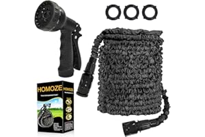 Garden Hose Pipe Expandable Garden Hose with 3/4", 1/2" Fittings, Anti-Leakage - Flexible Expanding Hose with 8 Function Spray Nozzle by HOMOZE (25FT, Black)