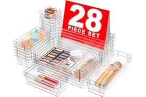 A-LuGei 𝟮𝟴 𝗦𝘁ü𝗰𝗸𝗲 Schubladen Organizer mit 4 Größen, Schminktisch Organizer Schublade Make Up, Schubladen Ordnungssystem Einsetzbar für kosmetik, Küchen, Badezimmer, Büro, Schreibtisch