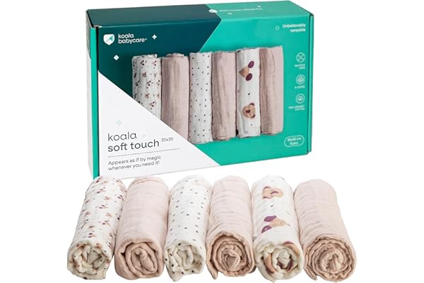 KOALA BABYCARE - Langes Coton Bébé 30x30 – Paquet de 6 pièces pour Allaitement et Emmaillotage (Swaddle) Idéal comme Cadeau Nouveau-né