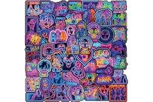 AMITORFO 50 Neon K-Pop Aesthetic Stickers – Glossy Waterproof PVC Decals (5–6 cm) for Laptops, Water Bottles & Phones; Boy Band & Girl Group Fan Art, Cyberpunk Hunter Neon Sign Vinyl; Gifts for Teens & Adults