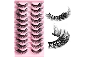 ULIYA Pestañas Postizas 10 Pares 8D Naturales Cat Eye Lashes Mullidas D Curly Russian Strip Lashes Rizadas Gruesas Fox Eye Lashes Negras Profesionales Reutilizables de Pestañas Postizas (HLY03)