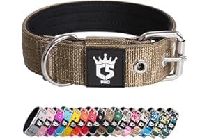 TSPRO Collare per Cani Collare Tattico per Cani con Fibbia in Metallo Resistente Regolabile Spesso Collare Cane, Adatto 35,5-43 cm Collo Largo Collari per Cani (Khaki -S)