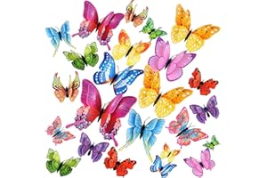 LUQUNE 24PCS 3D Butterfly Wall Sticker Decor,3D Wall Stickers for Butterfly Party Decorations and Wall Decor with Magnets and Gum Removable and Reusable (Multicolour)