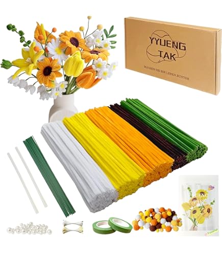 KBIBCK 400 Stück Pfeifenreiniger Blumen Set - DIY Bastelset Mit Draht & Staubblättern