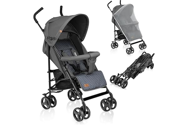 LIONELO Elia poussette canne à 15 kg, réglage du dossier jusqu’à la position couchée, grand panier, système de pliage rapide, moustiquaire