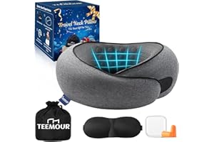 Teemour Memory-Schaum Reisekissen für Flugzeuge – Verstellbares Nackenkissen mit Stützfunktion & Waschbarem Bezug