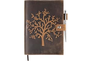 moonster Quaderno Ricaricabile in Pelle - Design Albero della Vita - Taccuino Pelle Artigianale Quadernino Appunti con Porta Penna – Porta Agenda con Quaderno A5 a Righe e Penna d’Argento