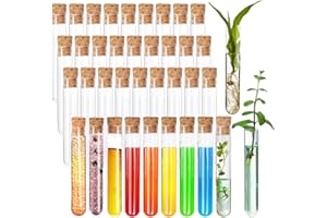 Acetiti 36 Pièces Mini Tube a Essai en Verre borosilicaté, 12x75mm Éprouvette Transparent avec Bouchon Liège, Scientifique Petit flacon en verre pour Graines Plantes Epices poudre fine Liquide