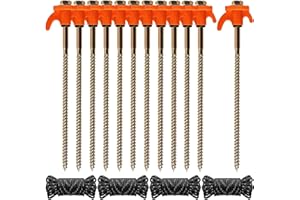 Fondlife Zeltheringe Erdnägel,Camping Heringe Zelt Stahl+4stk Zeltschnur und1Stecknuss,Erdanker Bodenanker,Schraubheringe für harten Boden,Wald, Wiesen (12 Stück)