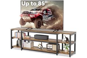 Aquzee 85 Inch TV Stand, 191 cm Long TV Unit, 40D x 191W x 58H cm, 3-Tier Large TV Cabinet with Open Storage Shelves, Rustic Brown Dark Wooden Media Units for Living Room, Modern Wide TV Console Table