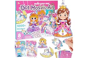 Eichhoo Girls Toys Age 3 4 5 6 7 Year Old Girl Gifts Craft Kits for Kids Age 3-6 Girls Birthday Present Dot Stickers Kid Creative Crafts Travel Toys Plane Activities for Kids (Unicorns & Princess)