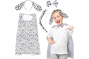 DKINY 4 Piece Kids Dalmatian Cape Costume, Dalmatian Cloak Spotted Dog Ears Headband Bowtie Tail, Dalmatian Fancy Dress Cosplay Outfit for 80-115cm Boys Girls Carnival World Book Day