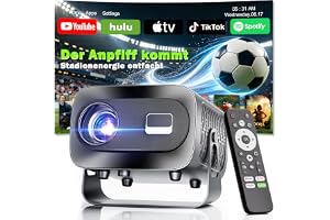 Mini-projektor med 4K Smart Beamer - officiell app med Full HD 1080p, 1 000 lumen, autofokus och trapetskorrigering, 360° rotation, WiFi och Bluetooth, för , HDMI, TV-stick, bärbar