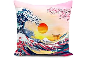 HUASHUZI Japońska poszewka na poduszkę dwustronna japońska Hokusai Wielka fala Kanagawy dekoracja sztuka prezenty poszewka na poduszkę do domu pokoju dekoracyjna poszewka na poduszkę dekoracja salonu kanapa
