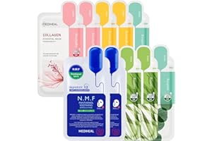 Mediheal Zestaw maseczek na twarz – 10 sztuk (5 rodzajów po 2 sztuki) – Vita, Tea Tree, Madecassoside, kolagen i N.M.F retinol – nawilżające, uspokajające i ujędrniające maski z Korei