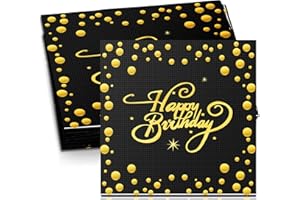 NEZYO 48 Stück Schwarze Happy Birthday Servietten Folierte Geburtstagsservietten Metallisch Party Servietten Cocktail Glitzer Servietten für Jahrestag Abendessen Geburtstag Deko(Gold)