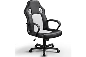 Yaheetech Silla Escritorio Oficina Silla Gaming Ergonómica Giratoria Trabajo Soporte Lumbar Silla de Ruedas Blanca Silla Escritorio de Oficina