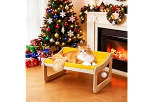 BSWAY Erhöhtes Katzenbett Sofa aus Holz - sonnengelbes Katzensofa 53x40 cm modischer Katzenstuhl mit abnehmbarem Matratzenbezug Belastbar mit 15 kg